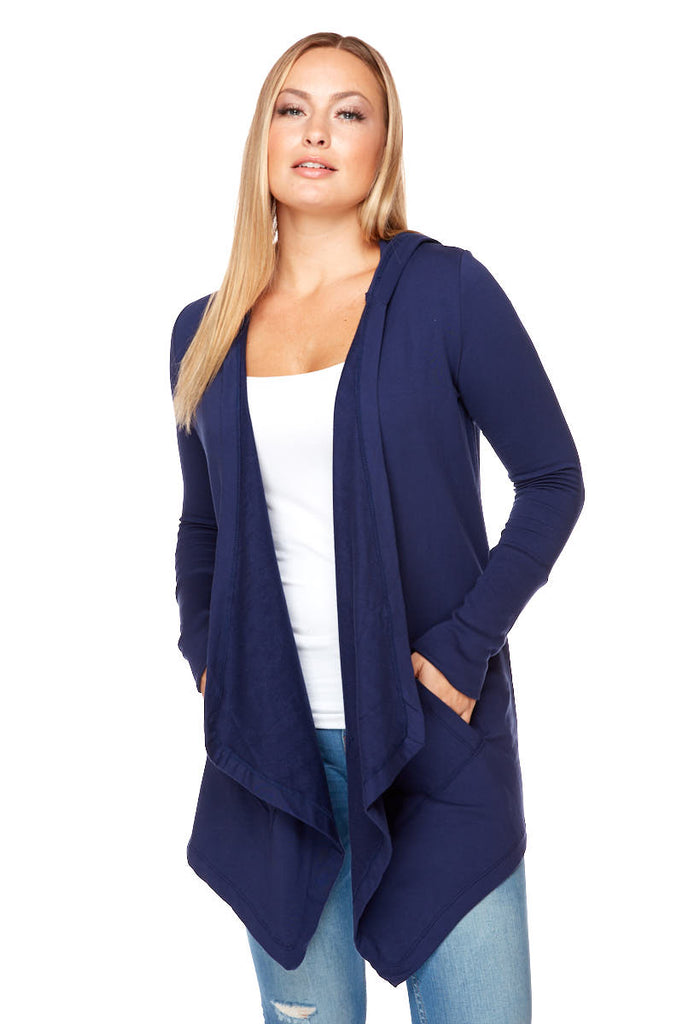 LESLIE Long Sleeve Two Pocket Hooded Cardigan